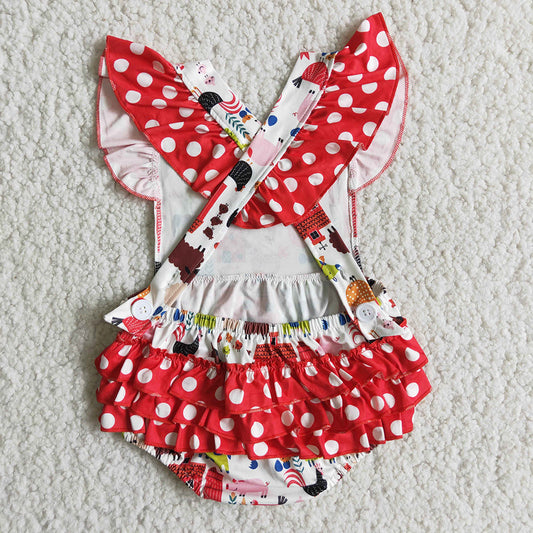 Farm Print Flutter Sleeve Girls Romper