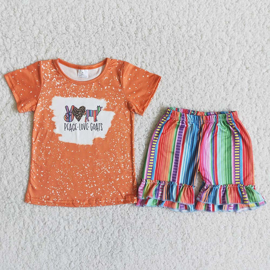 promotion RTS C14-22 Peace Love Goats Bleach Design Striped Print Girls Outfits