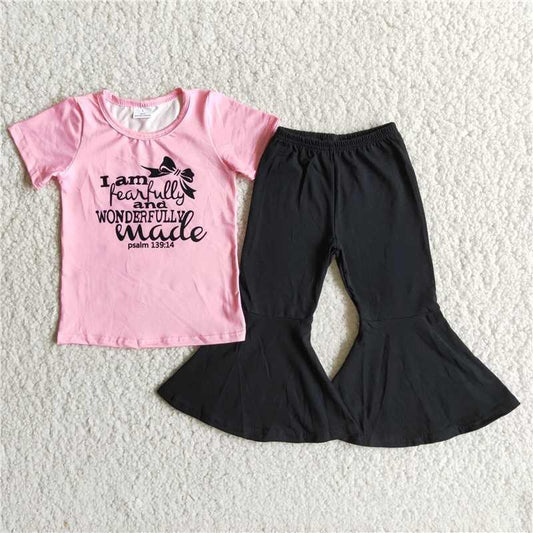 Girls Adorable Black Bell Pants Set