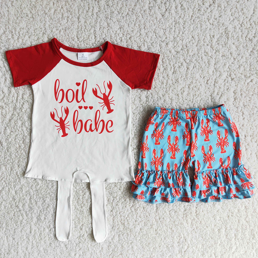 promotion RTS C0-10 Boil Babe Lobster Red Sleeve Summer Girls Set