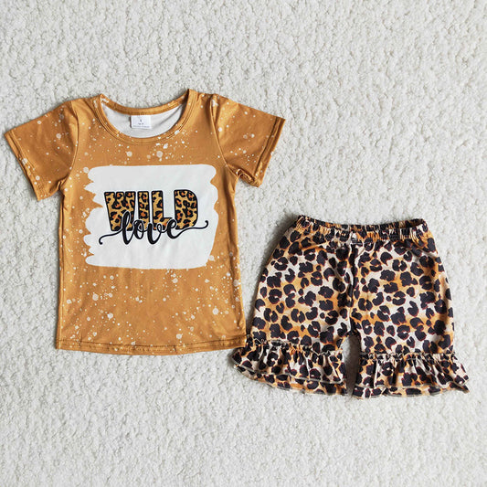 promotion RTS C12-2 Wild Love Yellow Leopard Girls Short Sleeve Shorts Outfits