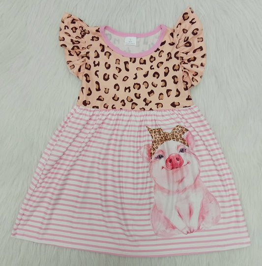 Leopard Print Flutter Sleeve Pig Dress