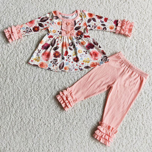 Fall Cute Girls Ruffles Kids Sets