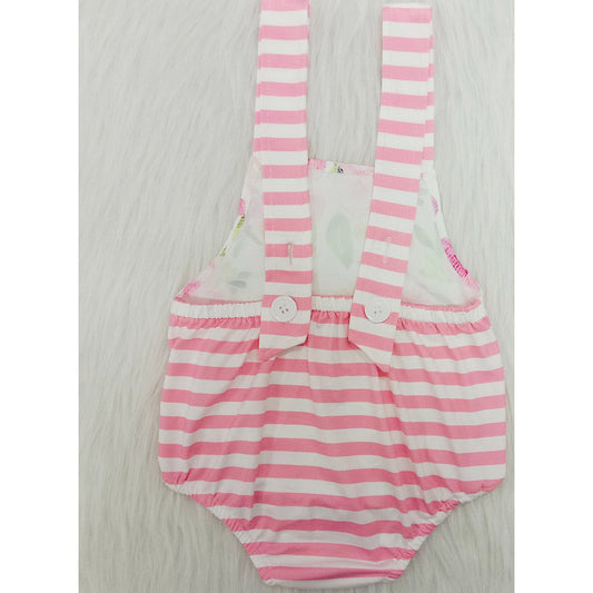 Pink Striped Print Red Floral Print Girls Romper