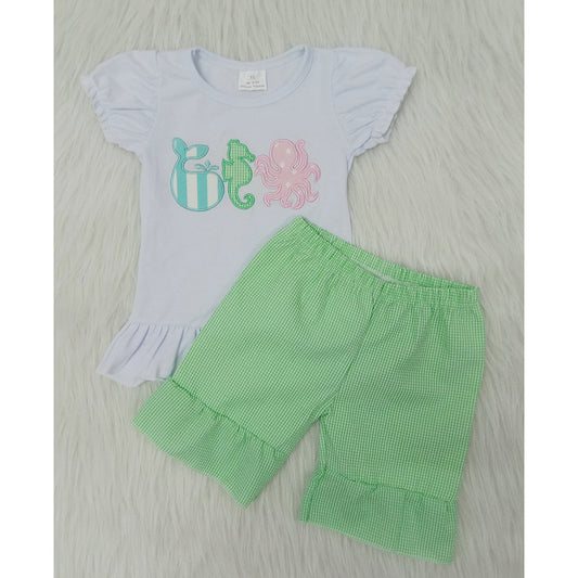 Embroidery Marine Animal Fish Girls Outfits