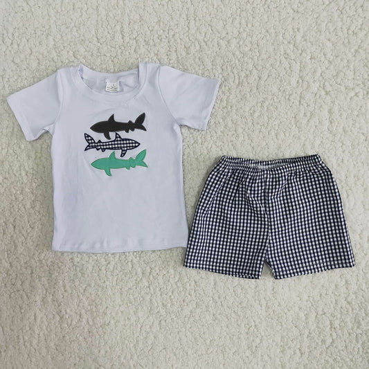 Boys Embroider Shark Set