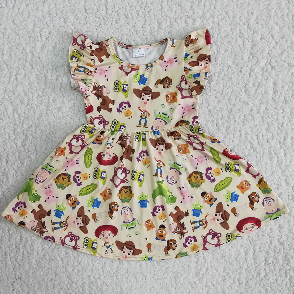 B15-12 Toy Cartoon Girls Flutter Sleeve Dresses
