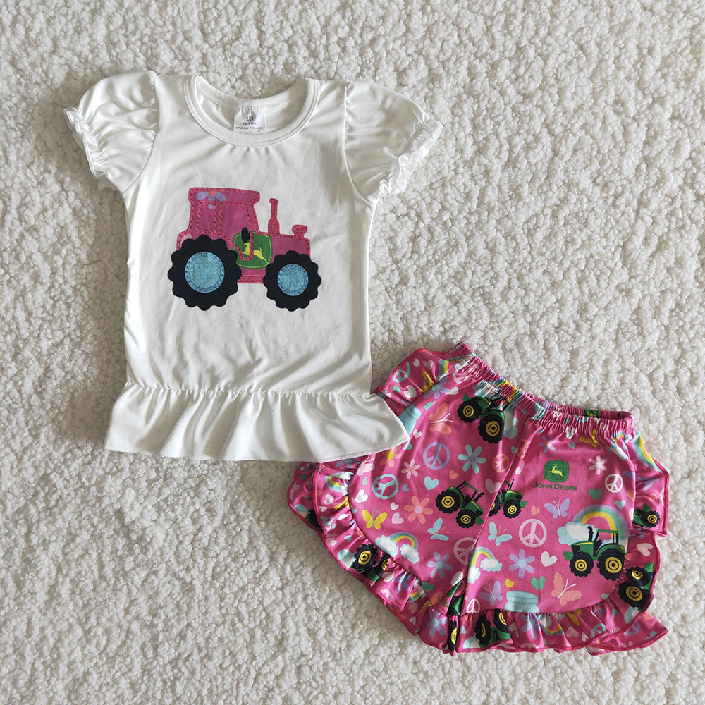 promotion RTS C8-4 Pink Truck Farm Life Girls Short Sleeve Shorts Outfits