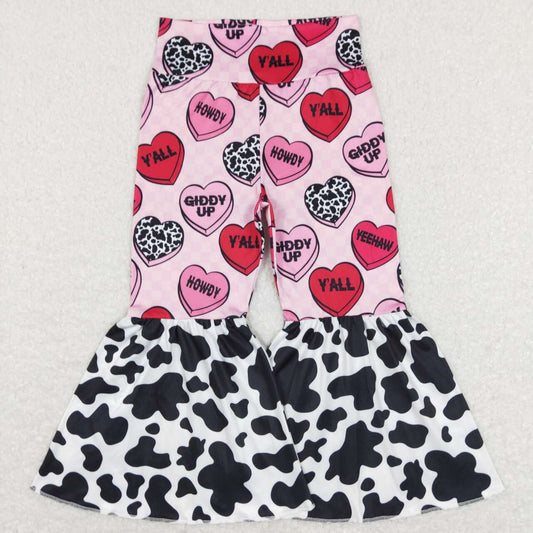 P0344 Valentine Love Pink  Girls Legging Long Pants Bell Bottom