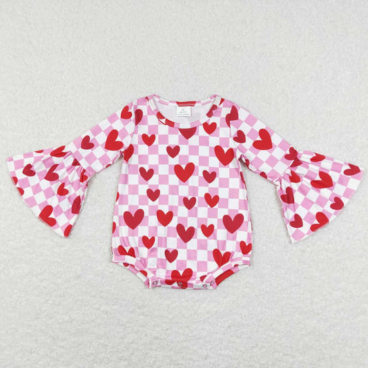 LR0865  Valentine Love Red Pink  Girls Long Sleeve Romper