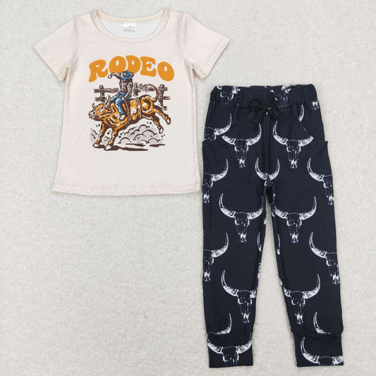 BT0515 Rodeo Cowboy  2Pcs  Girls Short Sleeve Pants Outfits