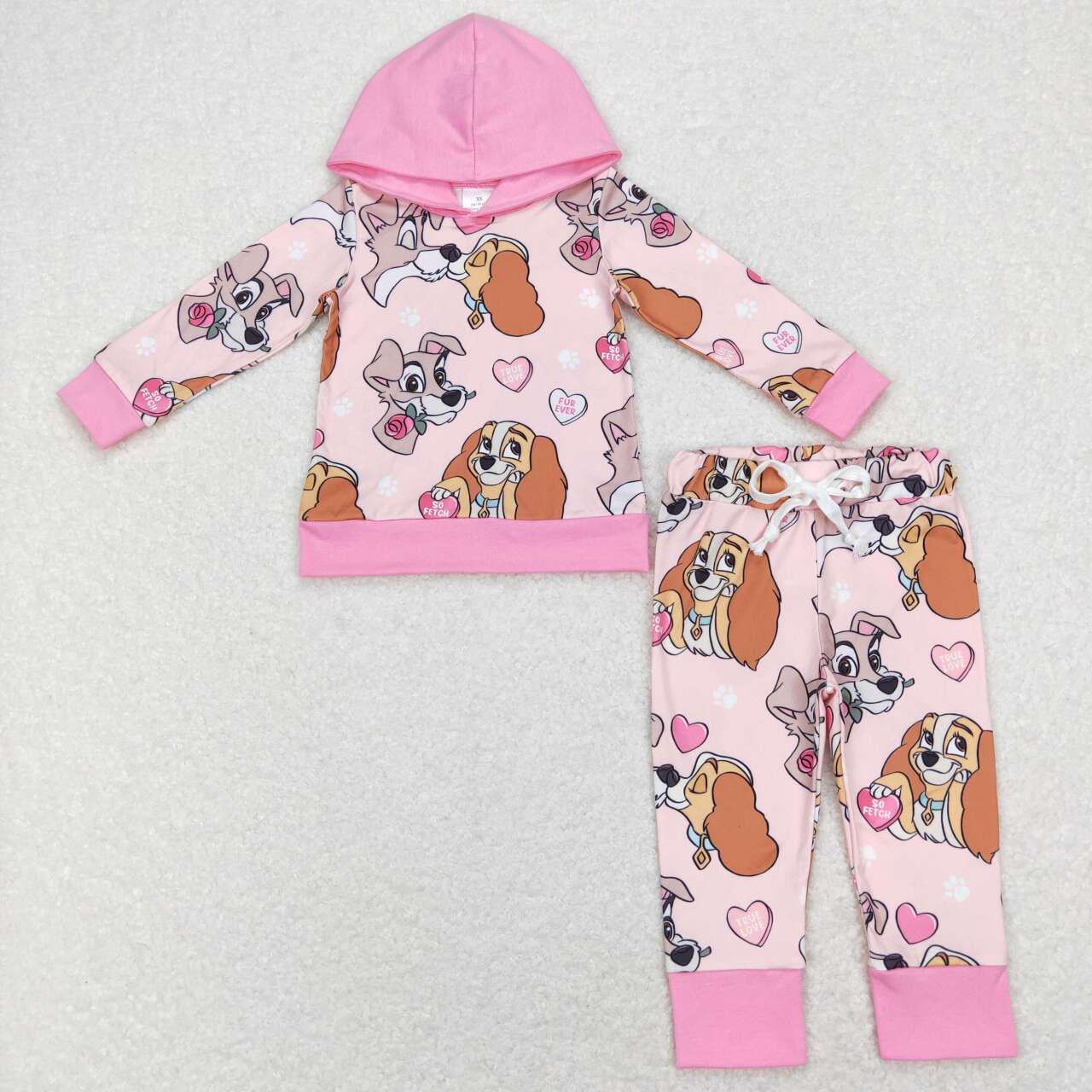 GLP1133 Valentine Pink Dog Cartoon  Girls Long Sleeve Hoodies Outfits