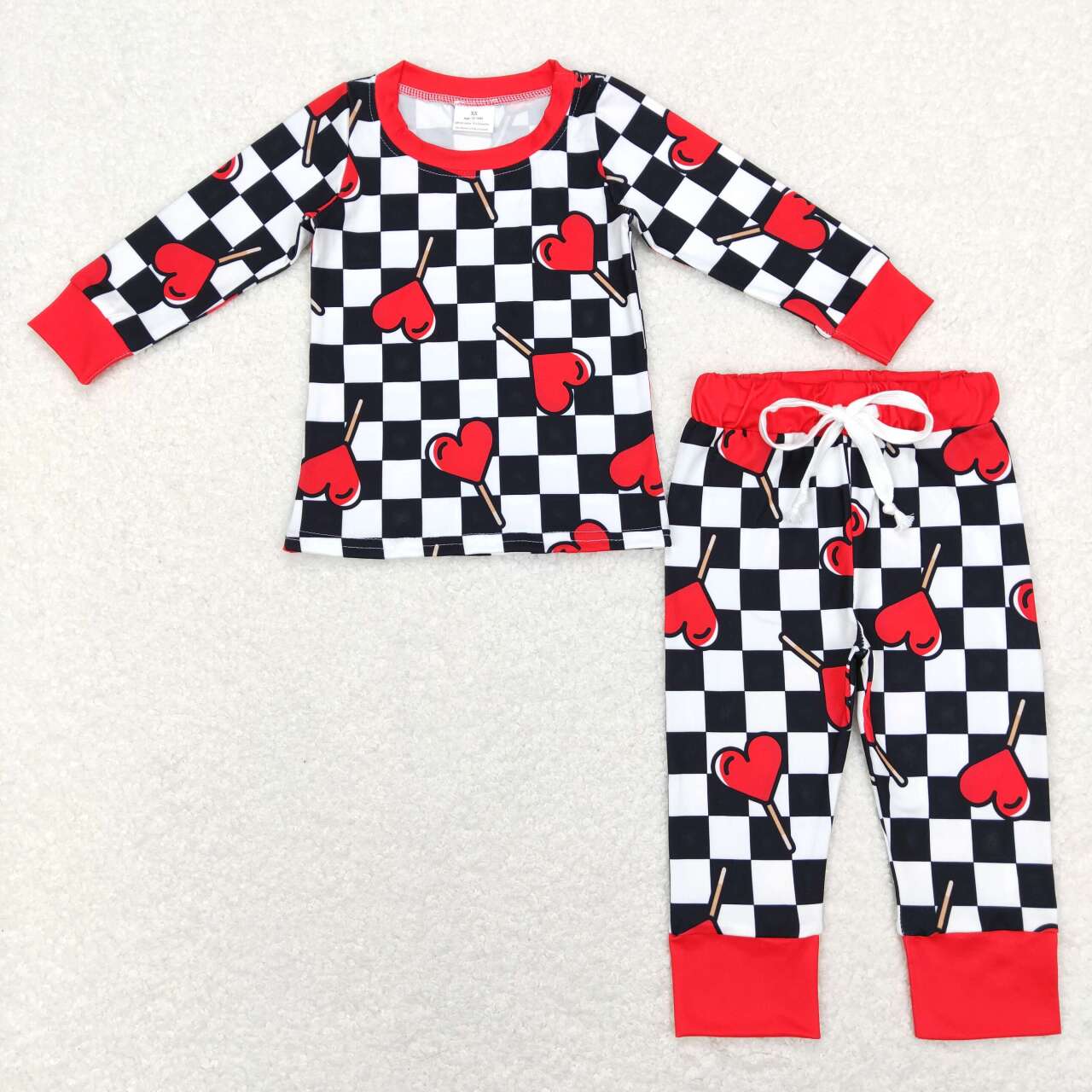 BLP0443 Valentine Love Red Plaid Boys Long Sleeve Pants Outfits Pajamas