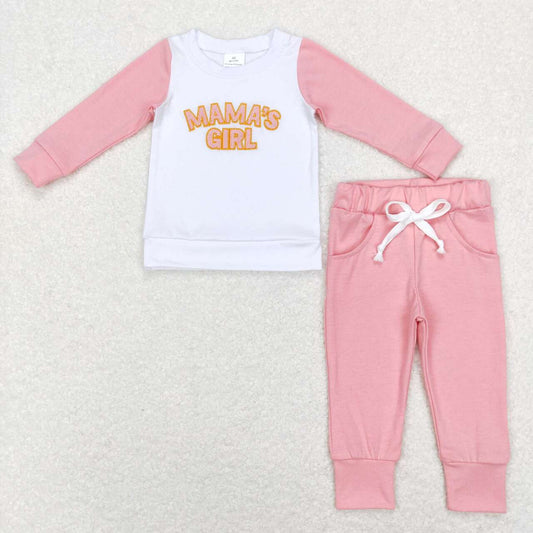 GLP1075 Pink Mama's Girl Embroidery  Girls Long Sleeve Pants Outfits Pajamas