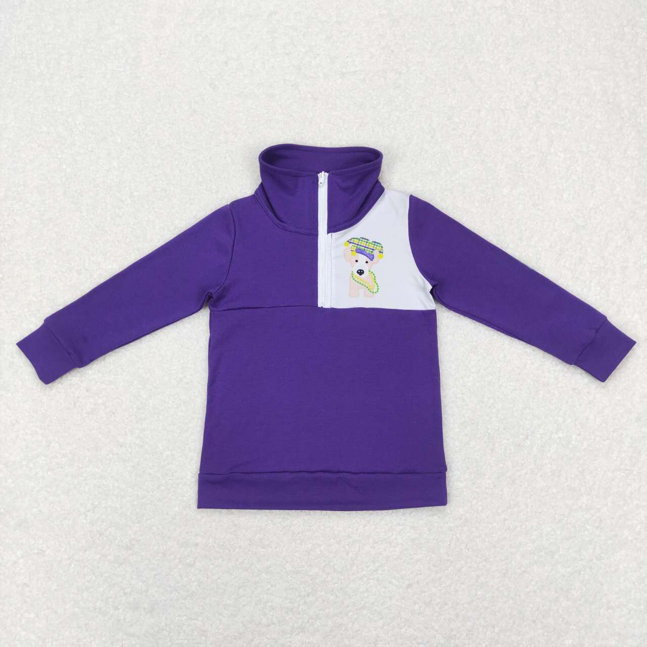 BT0492 Mardi Gras Purple Dog Boys Long Sleeve Top Collar T-Shirts