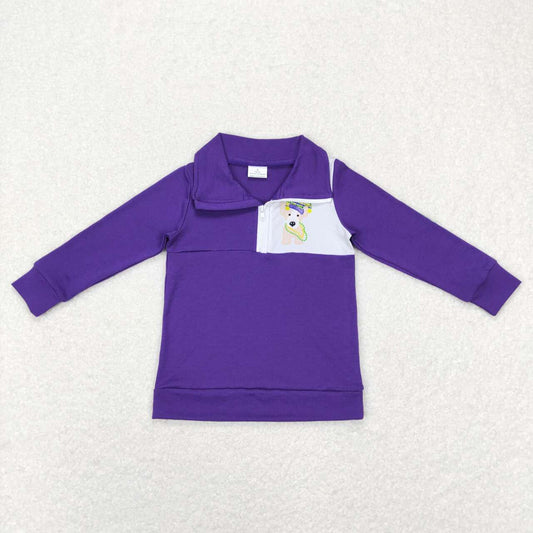 BT0492 Mardi Gras Purple Dog Boys Long Sleeve Top Collar T-Shirts