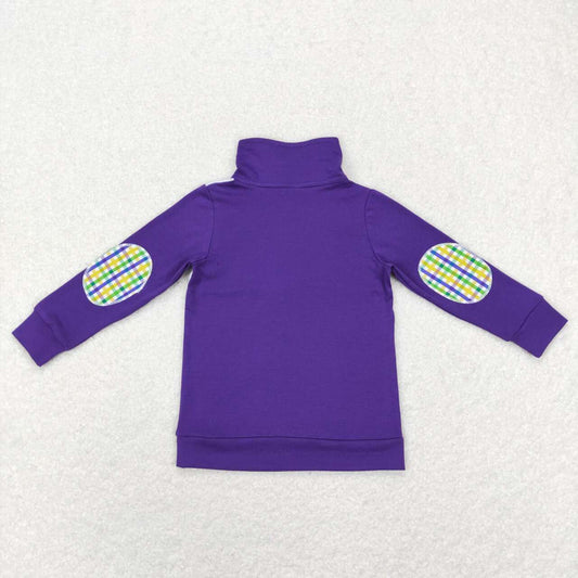 BT0492 Mardi Gras Purple Dog Boys Long Sleeve Top Collar T-Shirts