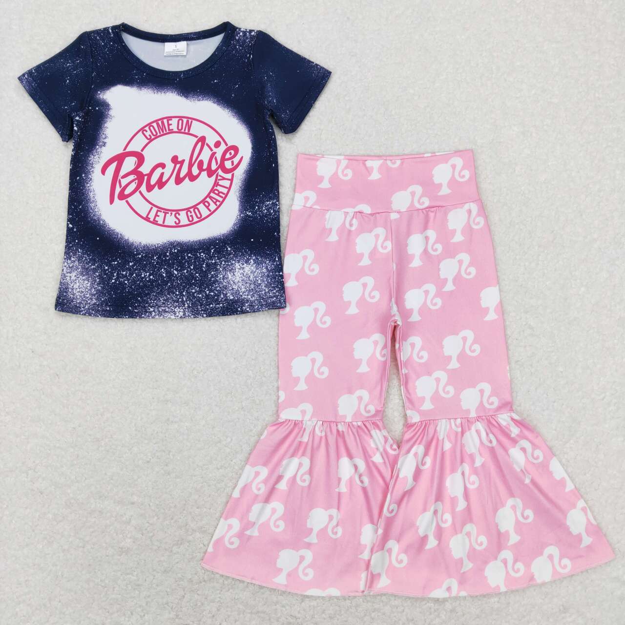 GSPO1353 GT0310 Blue Pink B Cartoon Top 2Pcs  Girls Short Sleeve Pants Outfits