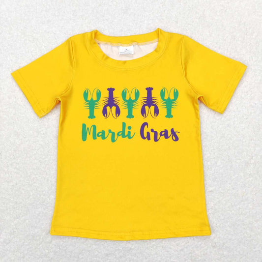 BT0502 Mardi Gras Yellow Green Crawfish Boys Short Sleeve Top T-shirts