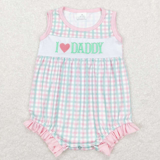 SR0713 I Love Daddy Pink Embroidery  Girls Short Sleeve Romper