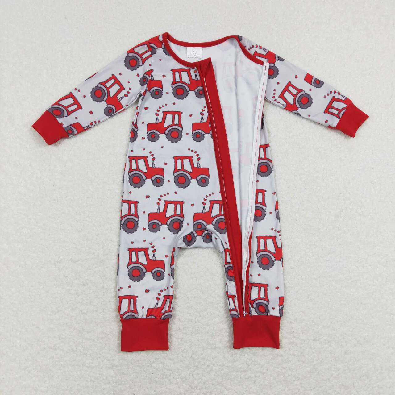 LR0887 Valentine Love Red Truck Zipper Girls Long Sleeve Romper