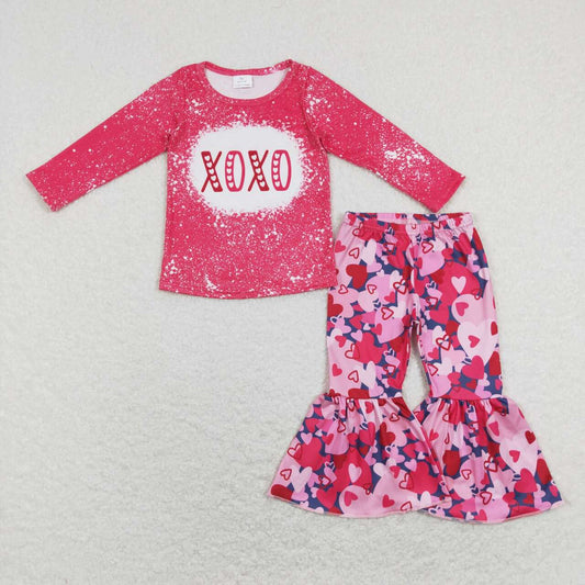 GLP1131 Valentine Red Love Pink xoxo Girls Long Sleeve Bell Bottom Pants Outfits