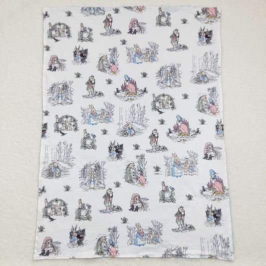 BL0090 Blue easter rabbit Print Blanket