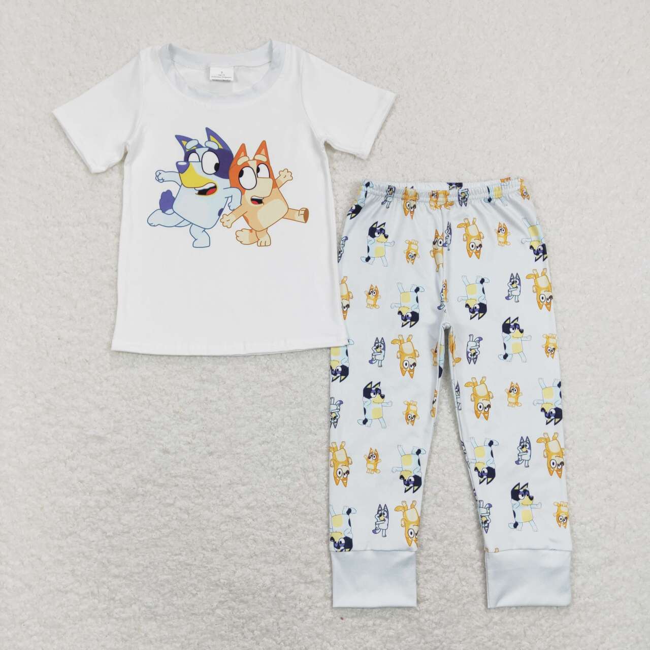 BSPO0265 Blue Dog Cartoon  Boys Short Sleeve Pants Outfits