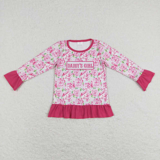 GT0402 Daddy's Girl Pink Leopard camo Embroidery Girls Long Sleeve Top T-shirts