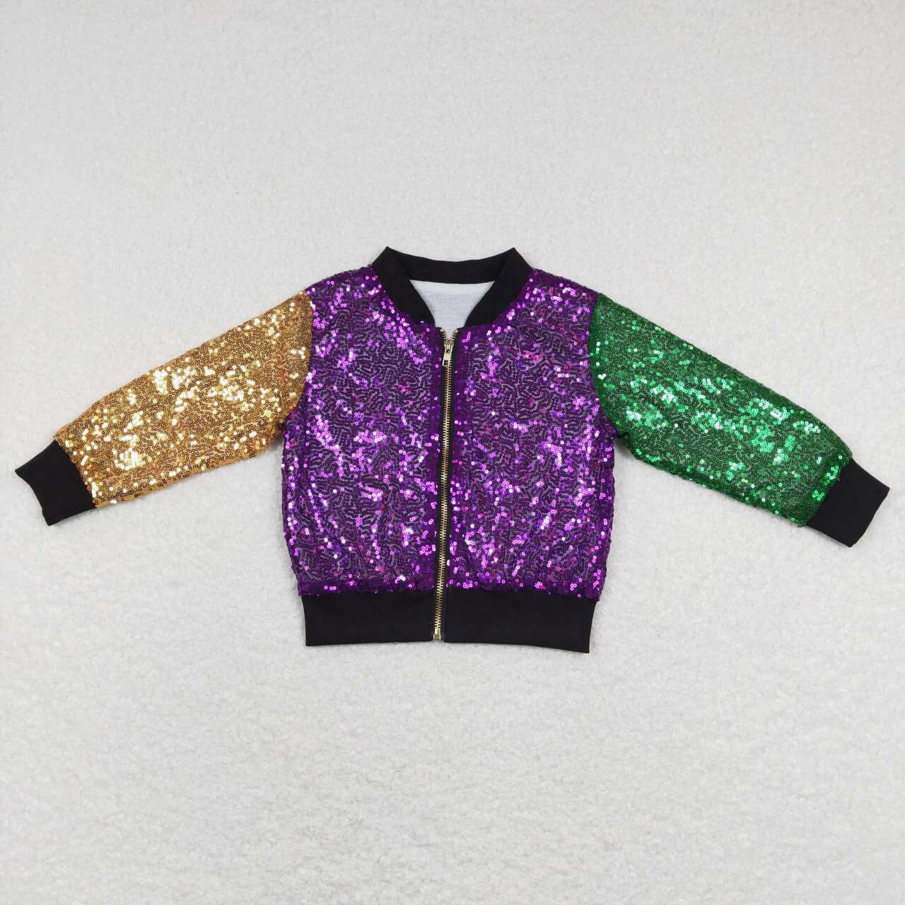 BT0451 Purple Green Yellow Sequin Girls Long Sleeve Top Jacket Coat