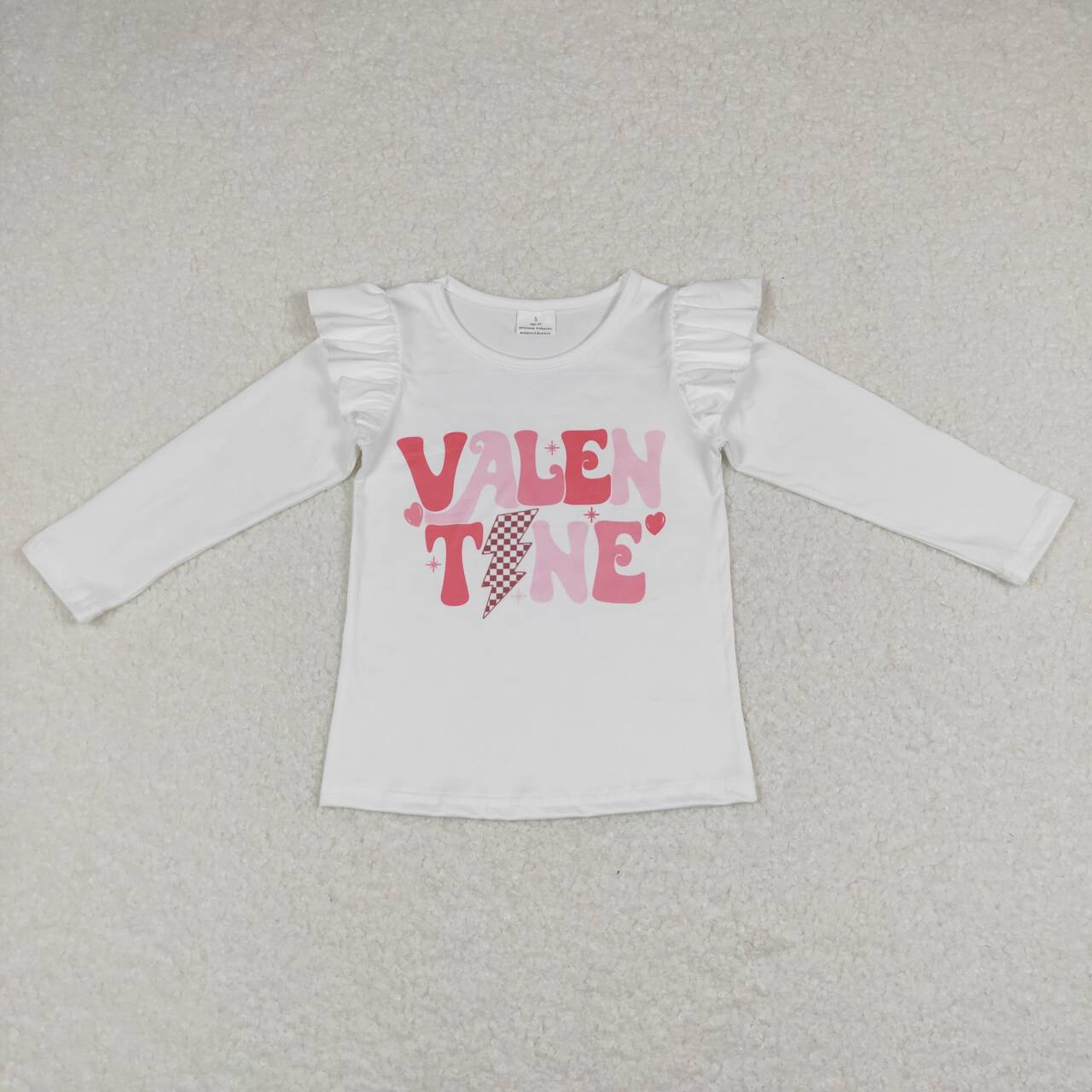 2Pcs GT0440 Valentine Pink Top + P0416 Pink Velvet  Girls Long Sleeve Pants Outfits