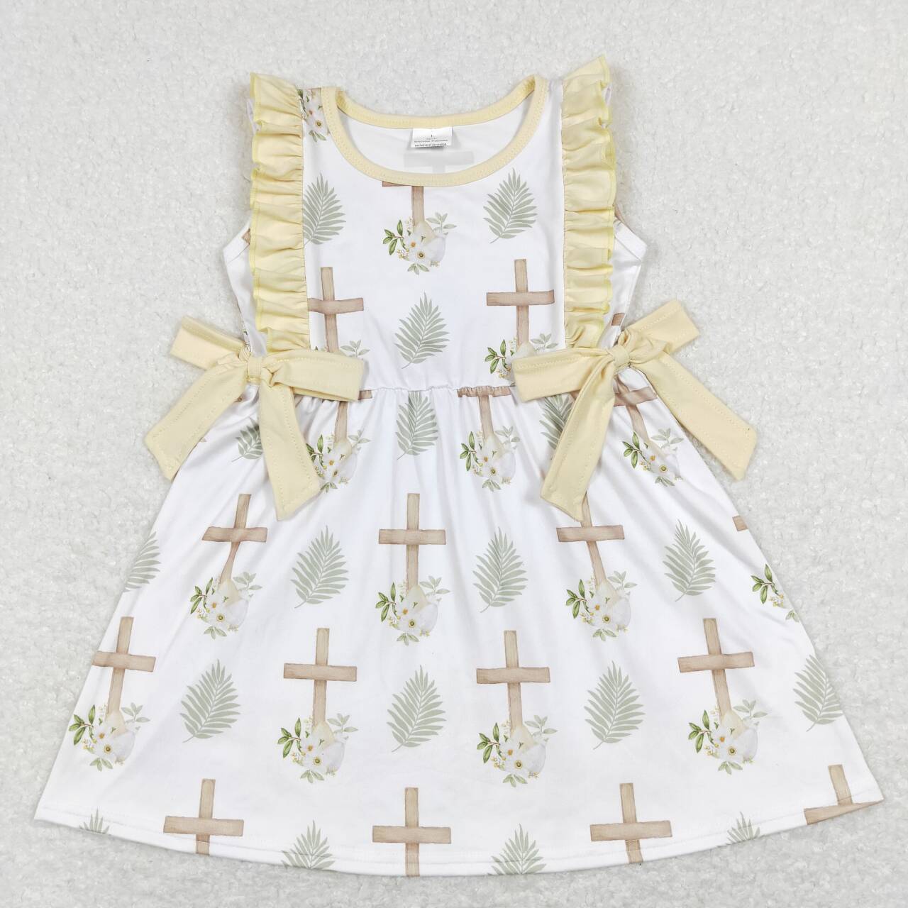 GSD0571  Easter Yellow Cross  Girls Short Sleeve Dresses