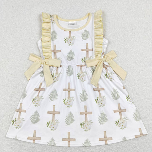 GSD0571  Easter Yellow Cross  Girls Short Sleeve Dresses