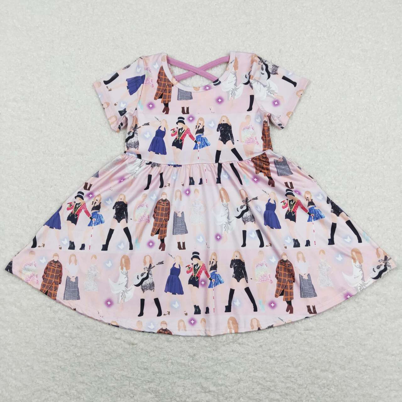 GSD0711 Pink Taylor Singer  Girls Short Sleeve Dresses