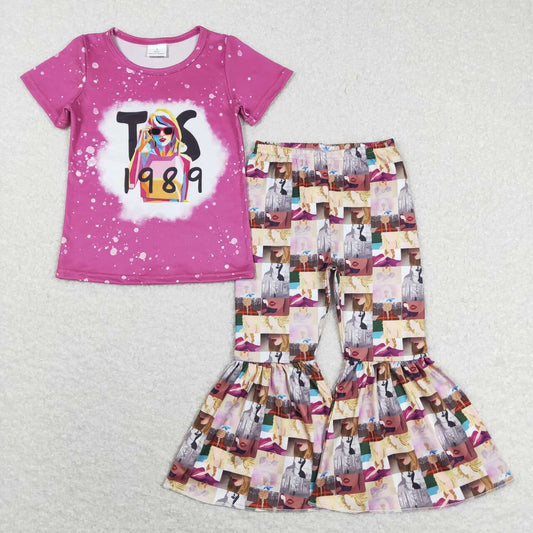 GSPO1245 1989 Pink Taylor Singer Girls Short Sleeve Bell Bottom Pants Outfits