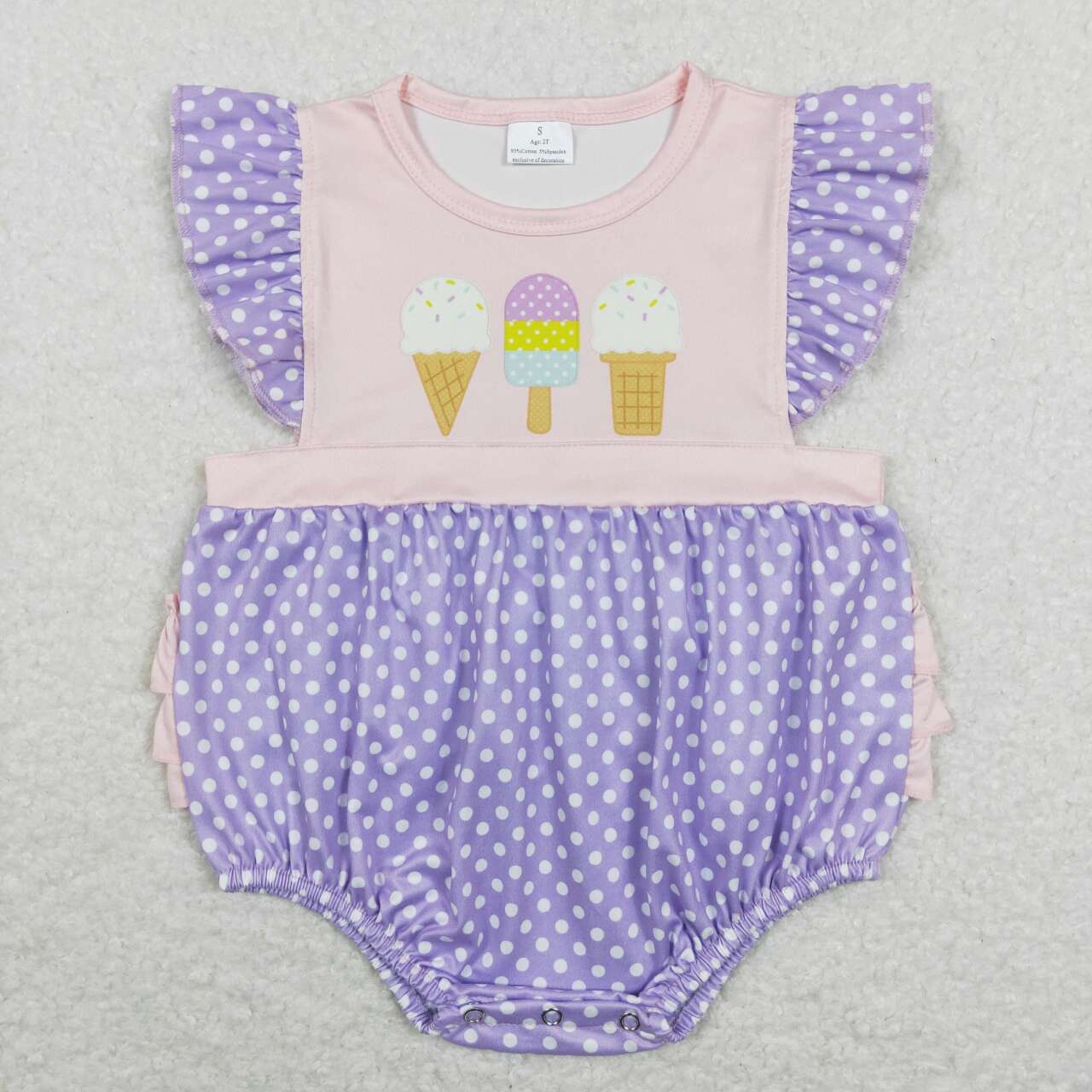 SR0377  Pink Purple Ice Cream Girls Short Sleeve Romper