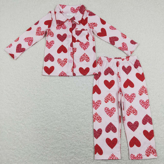 GLP1136 Valentine Love Pink Collar Girls Long Sleeve Pants Outfits Pajamas