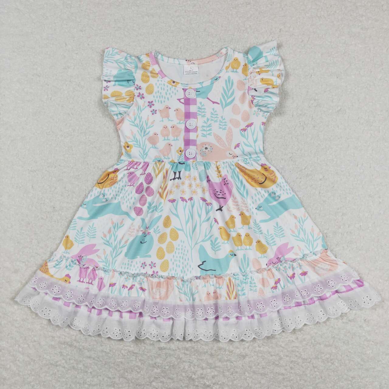 GSD0701  Easter Blue Pink Rabbits  Girls Short Sleeve Dresses