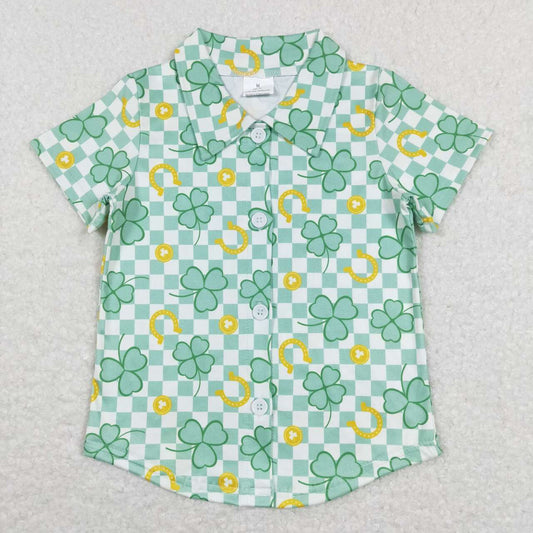 BT0543 St. Patrick Clover Green  Boys Short Sleeve Top Collar T-Shirts