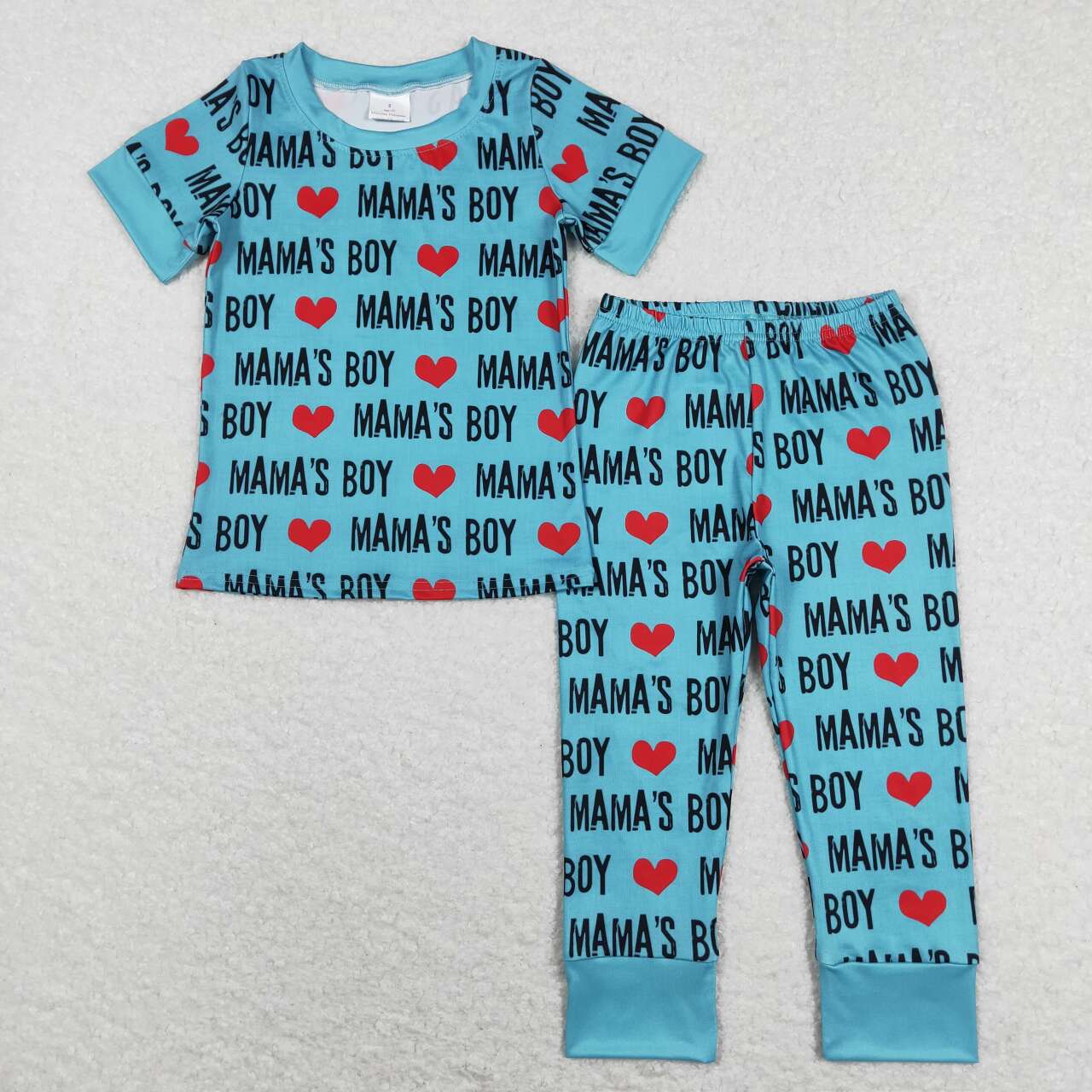 BSPO0168  Valentine Love Blue Mama's Boy  Boys Short Sleeve Bell Bottom Pants Outfits Pajamas