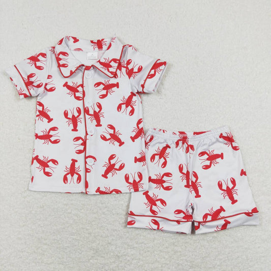 BSSO0390 Red Crayfish Collar Boys Short Sleeve Shorts Outfits Pajamas