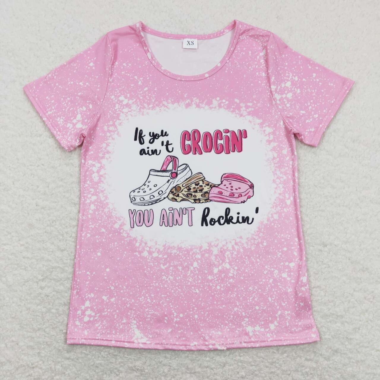 GT0444   Adult Pink Crocin rockin  Girls Short Sleeve Top T-shirts