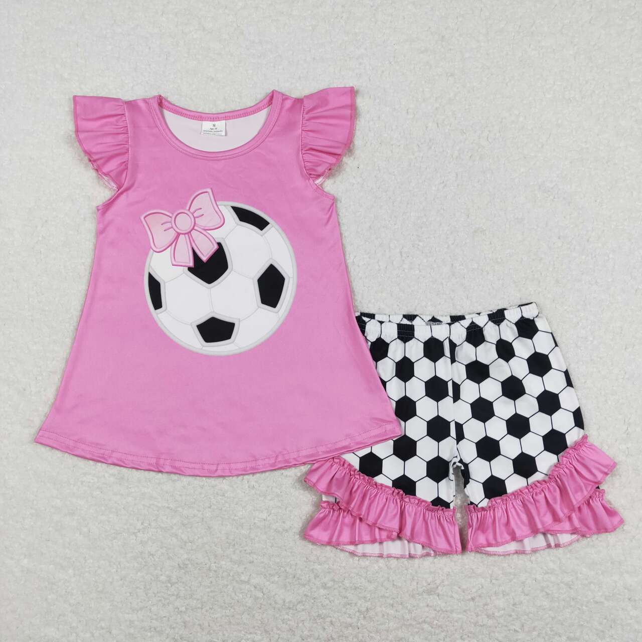 GSSO0496 Pink Soccer Girls Short Sleeve Shorts Outfits