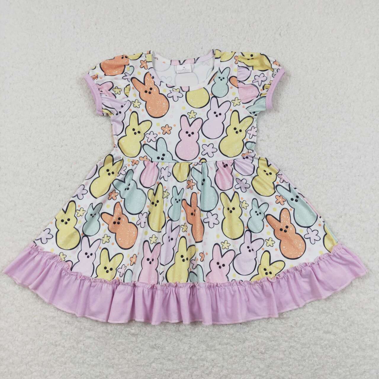 GSD0705 Easter Pink Purple Rabbits  Girls Short Sleeve Dresses