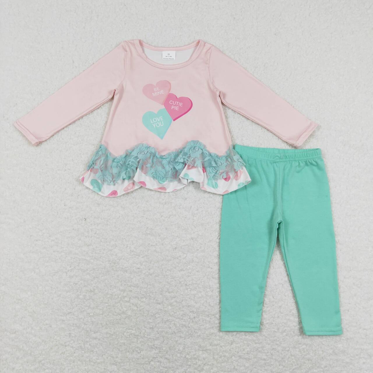 GLP1132  Valentine Love Pink Blue Girls Long Sleeve Bell Bottom Pants Outfits