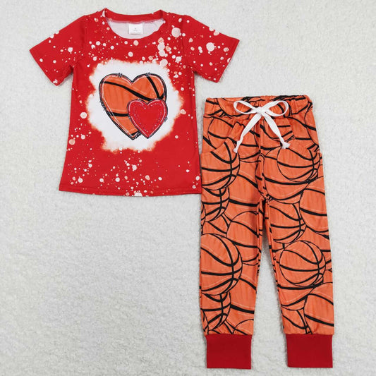 BSPO0291  Valentine Love basketball Boys Short Sleeve Bell Bottom Pants Outfits