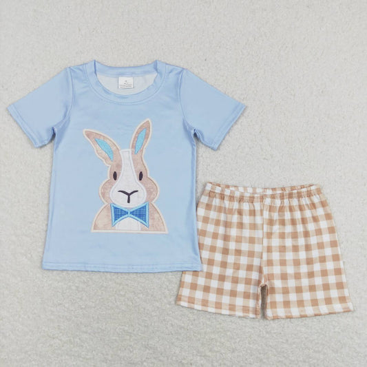 BSSO0292 Easter Blue Carrot Rabbit Boys Short Sleeve Shorts Outfits