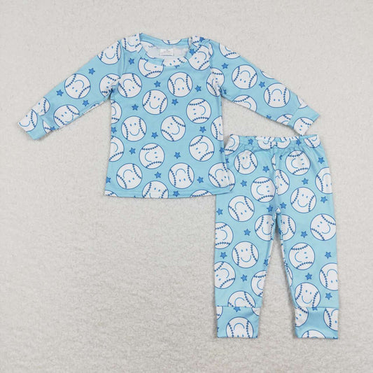 BLP0424 Blue Softball Boys Long Sleeve Pants Outfits Pajamas