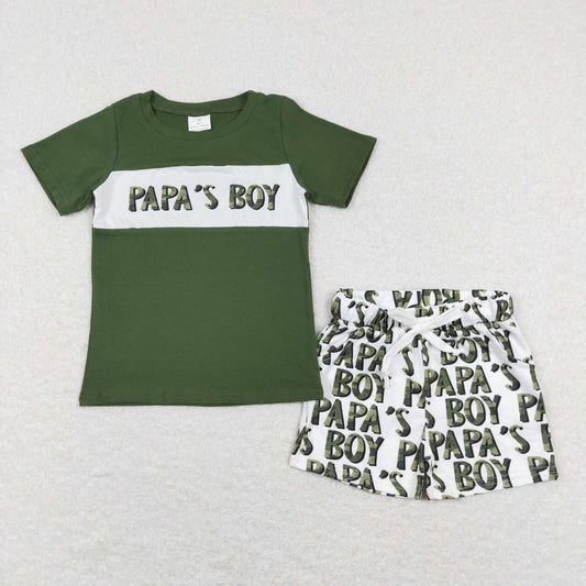 BSSO0512 Green papa's boy  Boys Short Sleeve Shorts Outfits