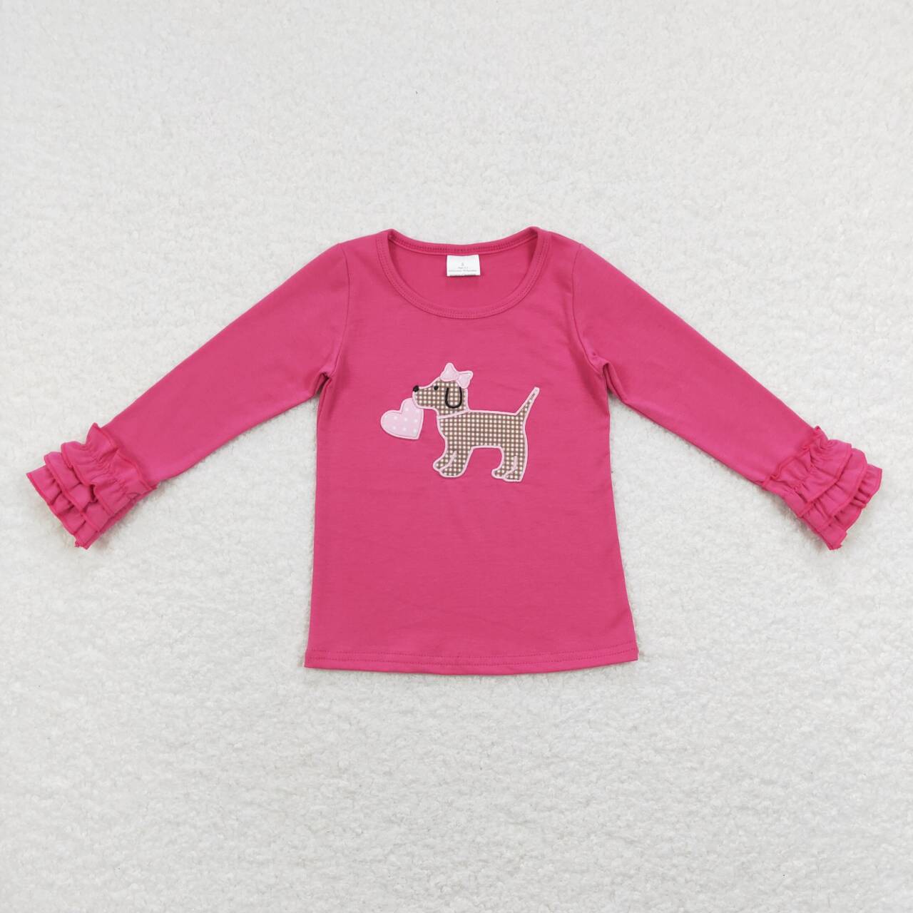 GT0409 Valentine Love Dog Embroidery Girls Long Sleeve Top T-shirts